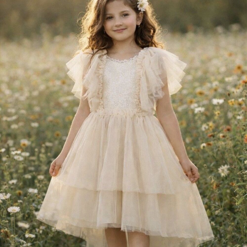 Joyfolie Ivory Sequin Tulle Hi Lo Dress Girls Sz 8 NWT Party Wedding Flower Girl